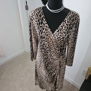 Calvin Klein Collection Leopard Print Long Sleeve Dress